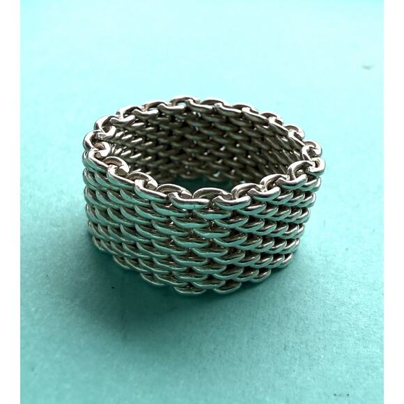 Tiffany & Co Silver Wide Mesh Somerset Woven Band Ring 5.75 - Picture 2 of 12
